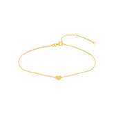 14k Yellow Gold Heart Anklet, 10 Inch Chain Length, Dainty Rolo Link